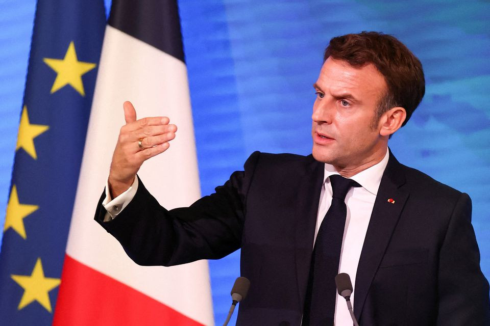 french president emmanuel macron delivers a speech to managers of industrial sites during a meeting to reduce carbon intensity in france at the elysee palace in paris france november 8 2022 photo reuters