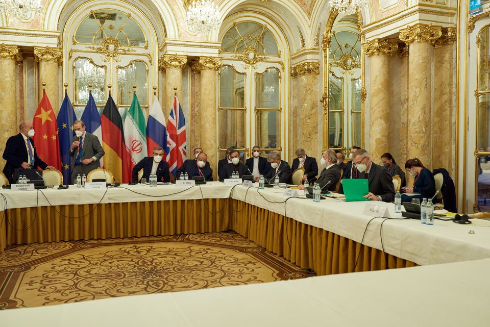 deputy secretary general of the european external action service eeas enrique mora and iran s chief nuclear negotiator ali bagheri kani wait for the start of a meeting of the jcpoa joint commission in vienna austria november 29 2021 photo reuters