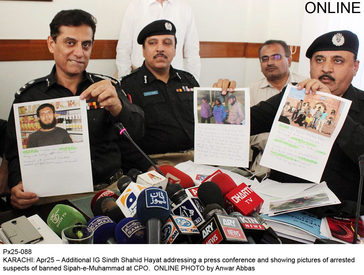 additional ig sindh shahid hayat addressing a press conference about arresting sectarian target killers photo online