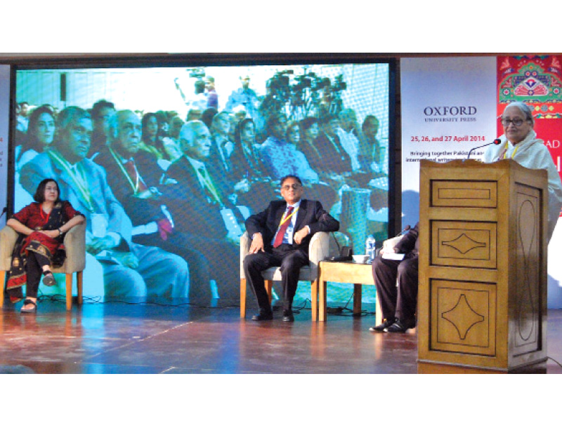 poet zehra nigah delivering her keynote speech at the opening ceremony photo muhammad javaid express