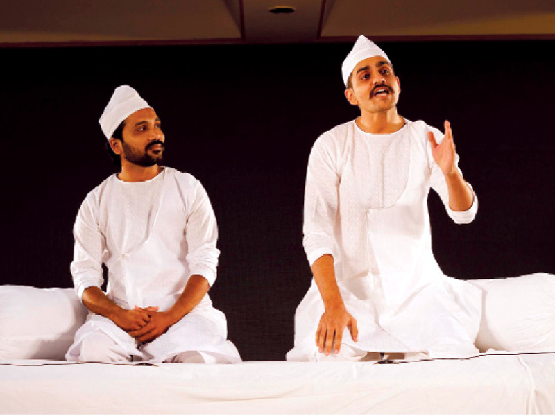 fawad khan and nazrul hassan of napa telling a story at the inaugural session photo express