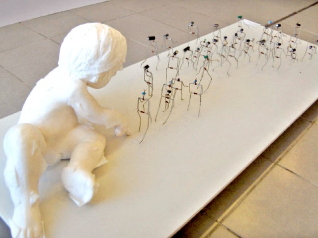 a sculpture at the ilf art exhibit photo muhammad javaid express