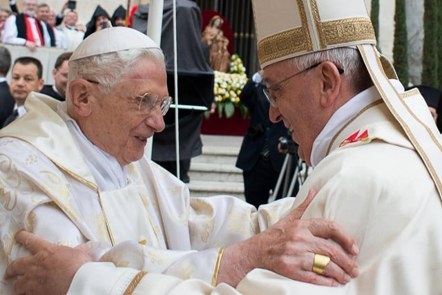this handout picture released on april 27 2014 by the vatican press office shows pope francis r meeting with pope emeritus benedict xvi during the canonisation mass of popes john xxiii and john paul ii on st peter 039 s square at the vatican on april 27 2014 photo afp photo osservatore romano this handout picture released on april 27 2014 by the vatican press office shows pope francis r meeting with pope emeritus benedict xvi during the canonisation mass of popes john xxiii and john paul ii on st peter 039 s square at the vatican on april 27 2014 photo afp photo osservatore romano