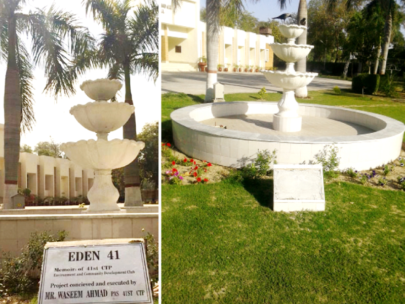 the fountain at csa briefly displayed the name plaque right before it was removed