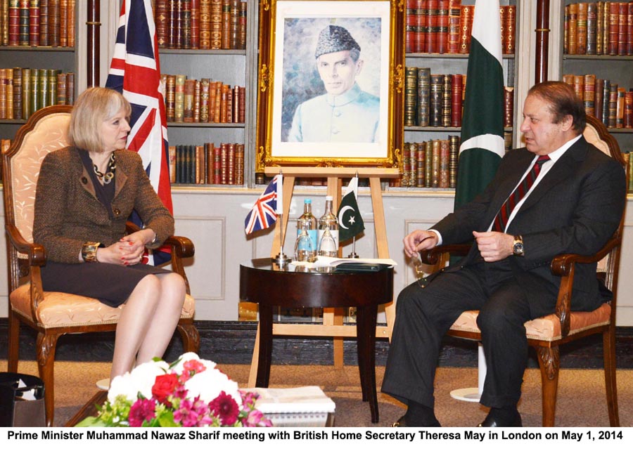 prime minister nawaz sharif in a meeting with british home secretary theresa may on may 1 2014 photo pid