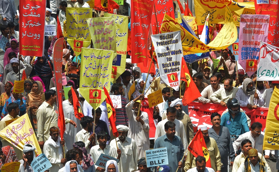 pakistani labour unions workers march during a may day rally to mark international labour day in lahore photo afp