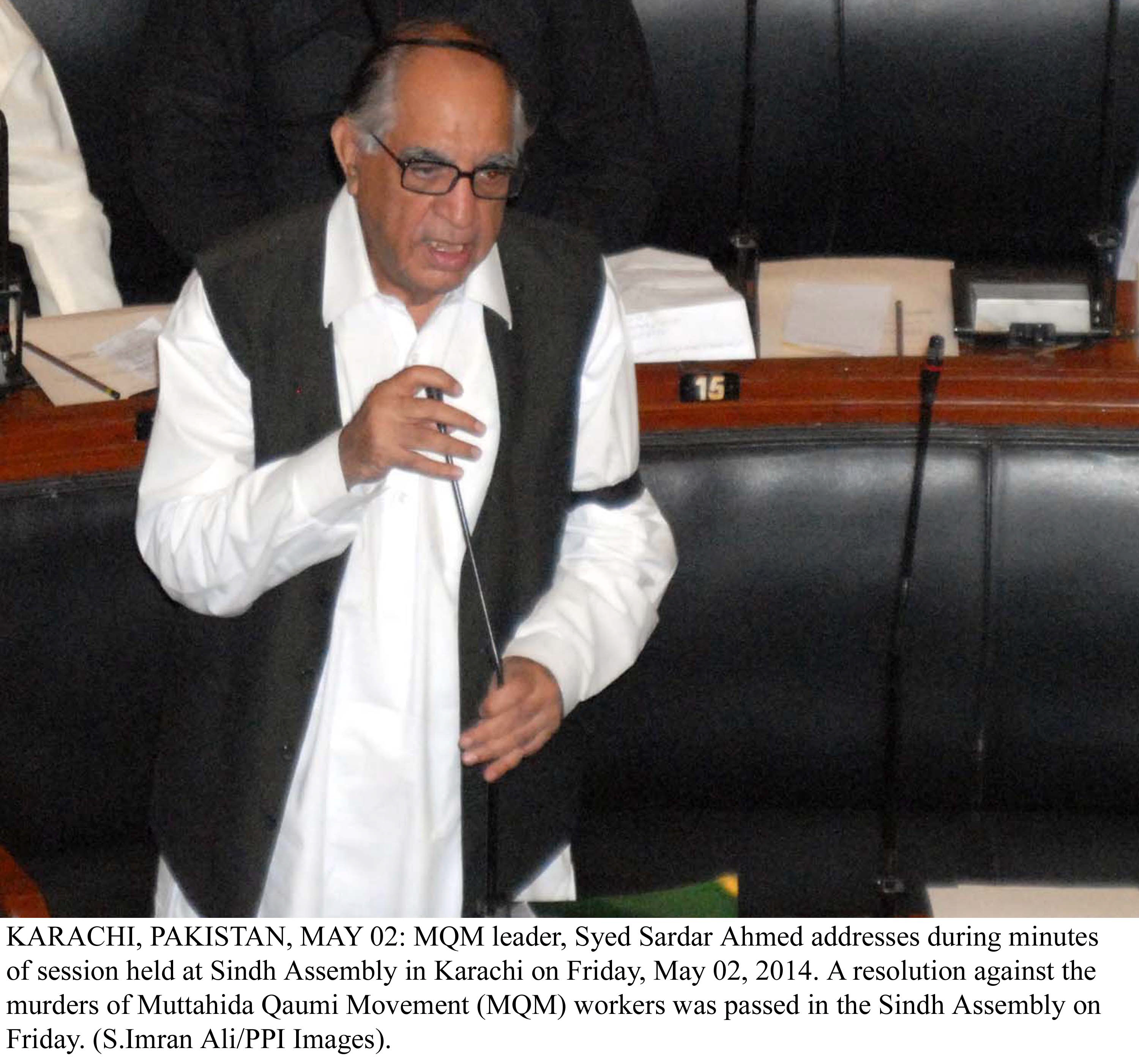 syed sardar ahmed presents his resolution in the sindh assembly on friday photo ppi