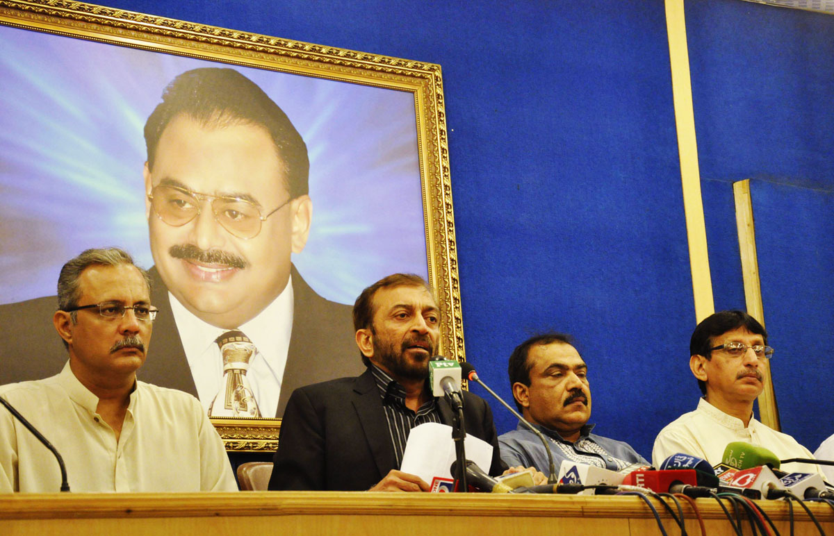 farooq sattar reads out the demands of the mqm during a press conference at begum khursheed memorial secretariat on friday photo mohammad noman express