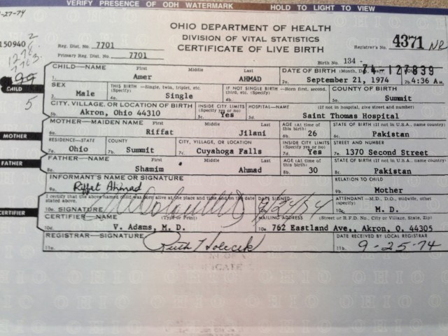 an image of amer ahmad 039 s birth certificate acquired by the express tribune an image of amer ahmad 039 s birth certificate acquired by the express tribune