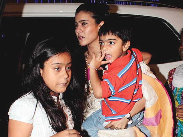 kajol spending time with her kids nysa 11 and yug three photo file kajol spending time with her kids nysa 11 and yug three photo file