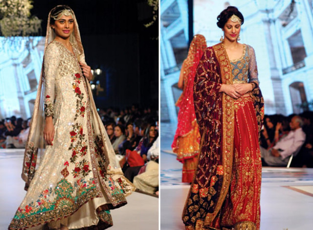models present bridal creations from designer tena durrani on the first day of pbcw 2014 in karachi photo arif soomro express models present bridal creations from designer tena durrani on the first day of pbcw 2014 in karachi photo arif soomro express