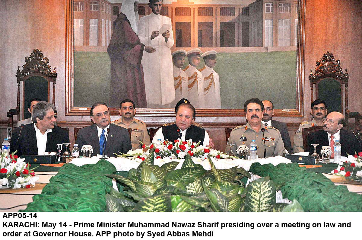 prime minister nawaz sharif presiding over a high level meeting in karachi on may 14 2014 photo app