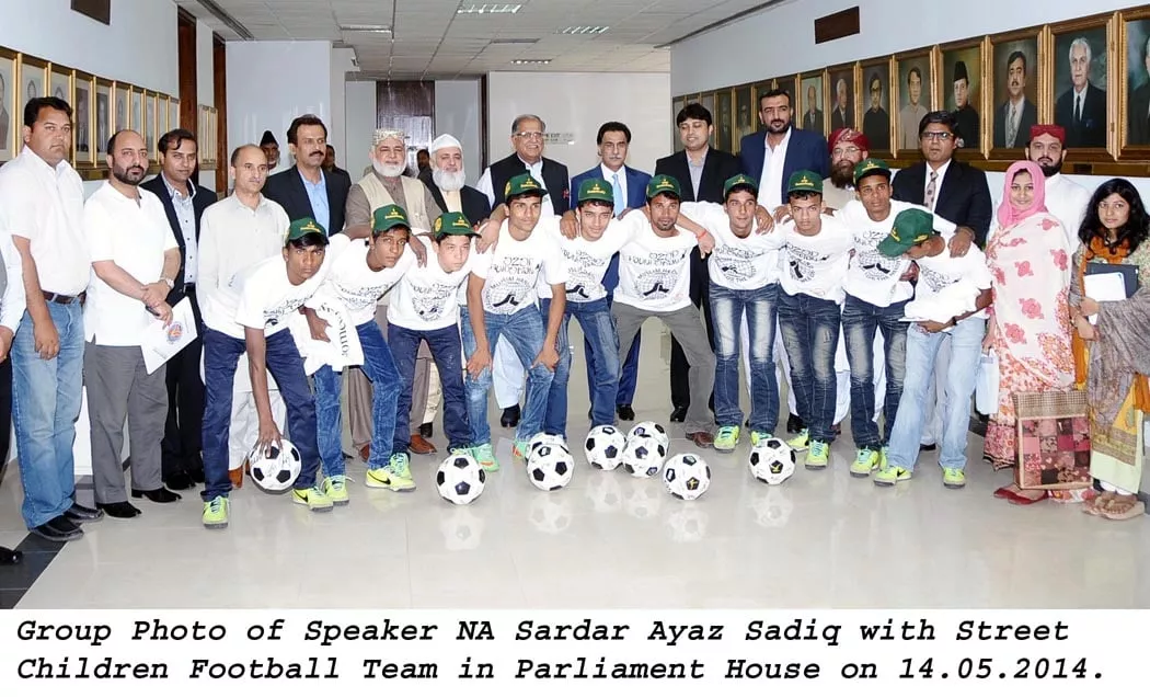 the speaker national assembly with the street children football team at parliament house in islamabad on may 14 2014 photo pid the speaker national assembly with the street children football team at parliament house in islamabad on may 14 2014 photo pid