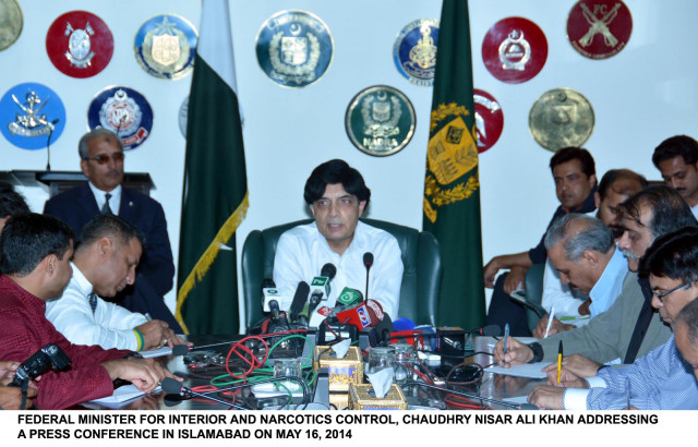 interior minister chaudhry nisar ali khan addressing the press conference on friday photo pid interior minister chaudhry nisar ali khan addressing the press conference on friday photo pid
