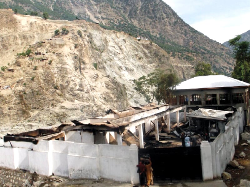 a view of the public health engineering office after the fire which is said to have started because of a short circuit photo inp