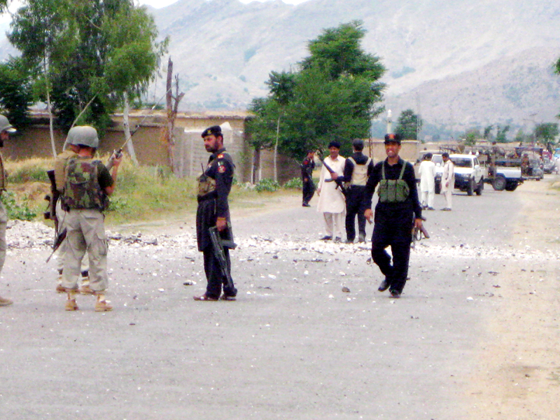 security forces cordon off the area after an ied explosion in khar bajaur agency photo express