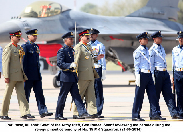 chief of army staff general raheel shareef inspects the parade at the induction ceremony for new f 16 fighter air crafts at paf base mushaf photo paf chief of army staff general raheel shareef inspects the parade at the induction ceremony for new f 16 fighter air crafts at paf base mushaf photo paf