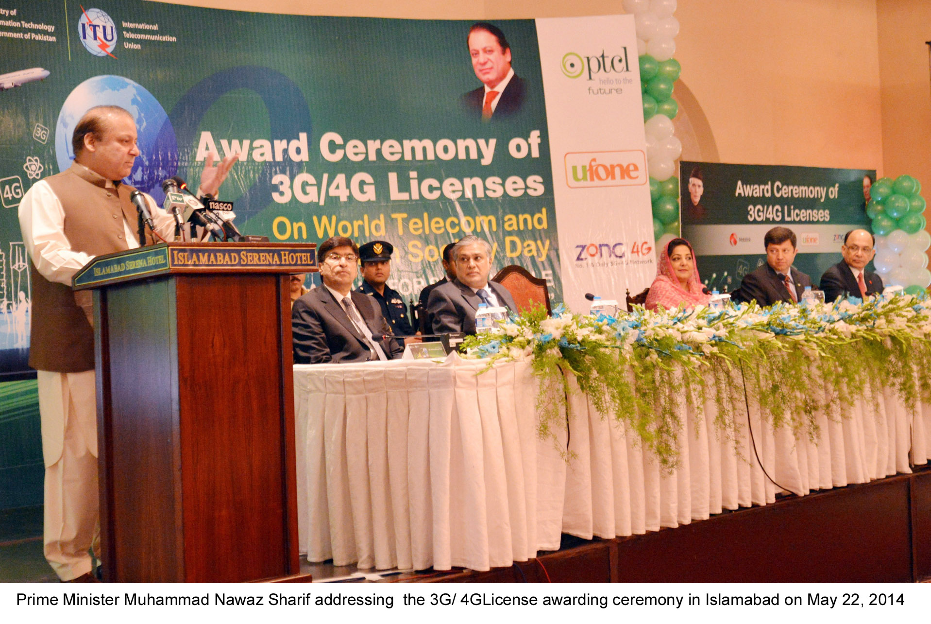 prime minister nawaz sharif addresses the 3g and 4g license awarding ceremony in islamabad on thursday photo pid