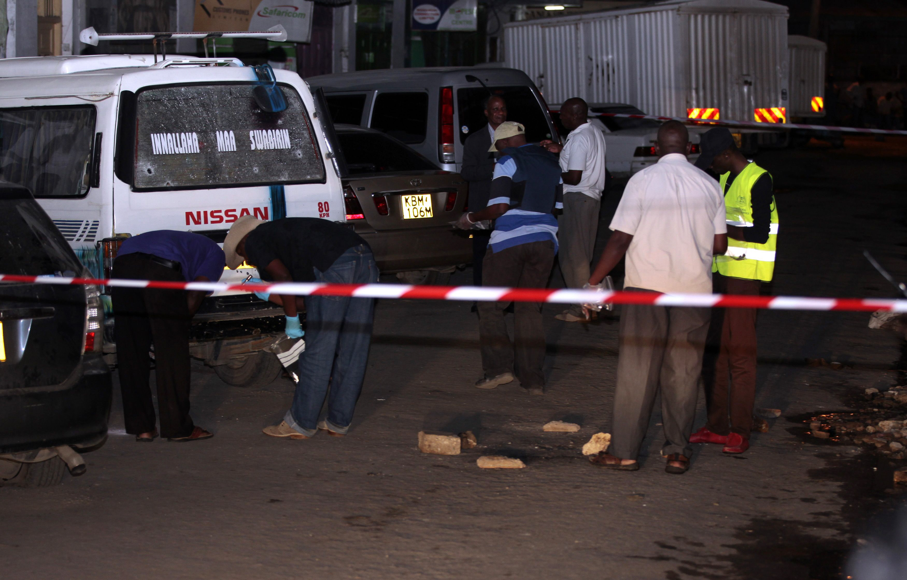 bomb experts carry out investigations at the scene of an explosion along biashara street in mombasa photo reuters