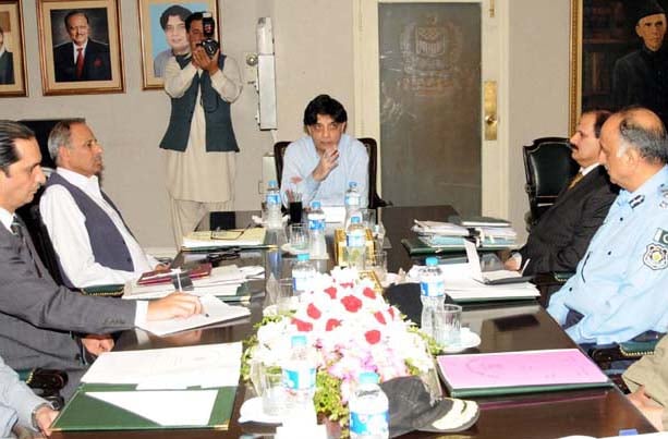 interior minister chaudhry chairing a high level meeting with islamabad capital territory ict administration and police officials photo pid