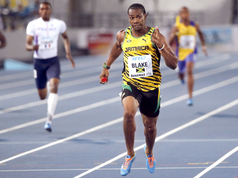 blake ran one minute 18 63 seconds at the inaugural iaaf world relays for jamaica photo afp