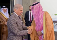 prime minister shehbaz sharif is received by makkah deputy governor prince saud bin mashaal bin abdulaziz at the royal terminal of jeddah international airport on thursday pid