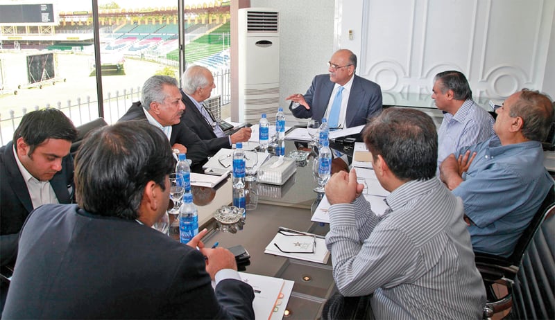 the sixth meeting presided by sethi included other members such as shaharyar khan shakil shaikh zaheer abbas iqbal qasim and chief operating officer subhan ahmad photo pcb