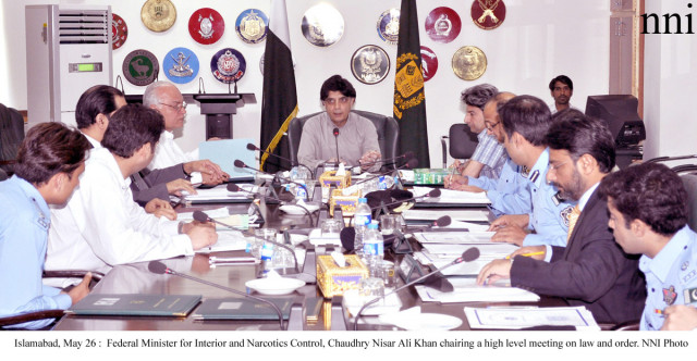 the decision was taken at a meeting of the islamabad administration and police chaired by interior minister chaudhry nisar ali khan to review the security situation photo nni