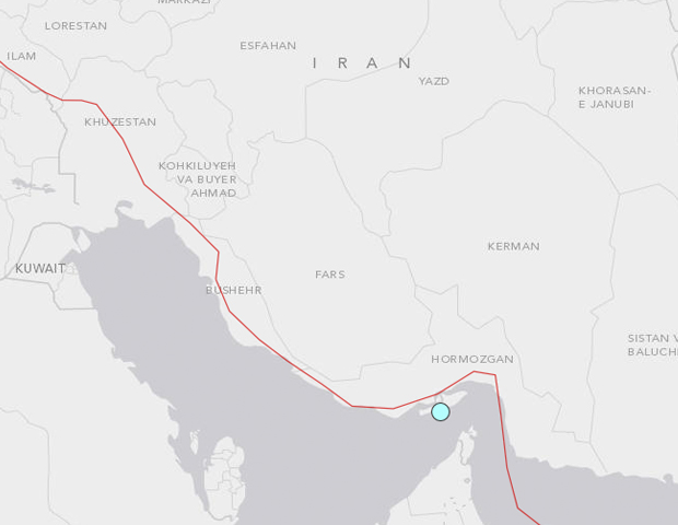 usgs screenshot of the area where tremors were felt