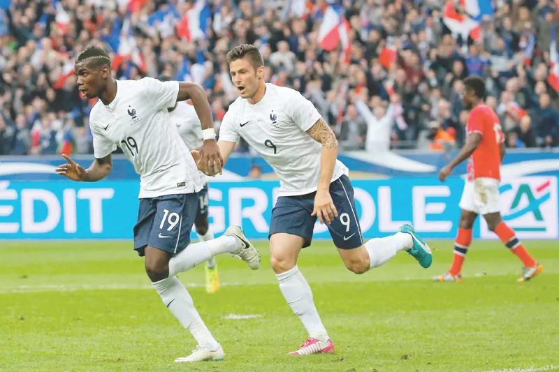 france s paul pogba netted a first half opener in paris while teammate olivier giroud enhanced his reputation through a second half brace photo afp france s paul pogba netted a first half opener in paris while teammate olivier giroud enhanced his reputation through a second half brace photo afp