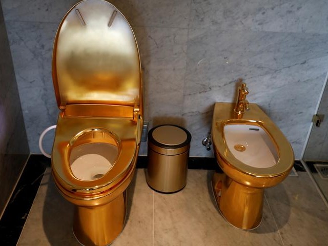 Gold plated toilets are seen at the newly-inaugurated Dolce Hanoi Golden Lake hotel in Hanoi, Vietnam. PHOTO: REUTERS