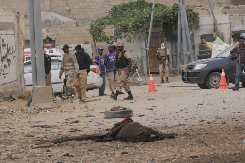 the blast occurred near the muhammad khan police post in baldia town but it detonated before the donkey cart could reach the check post photo express