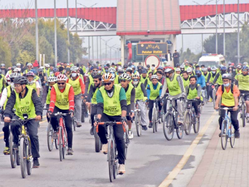 people take part in cycling saturday organised by the rawalpindi district administration photos express agencies