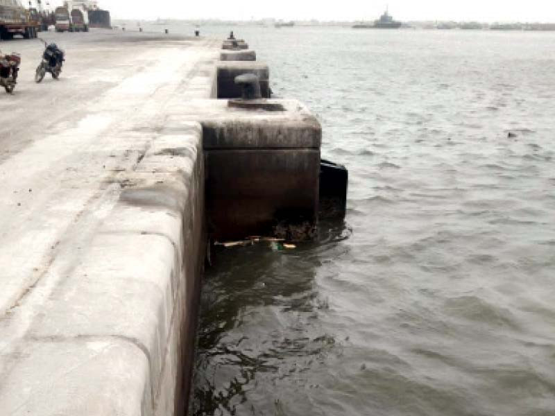 a view of kpt berth from where a container truck loaded with sugar fell into the sea photo express