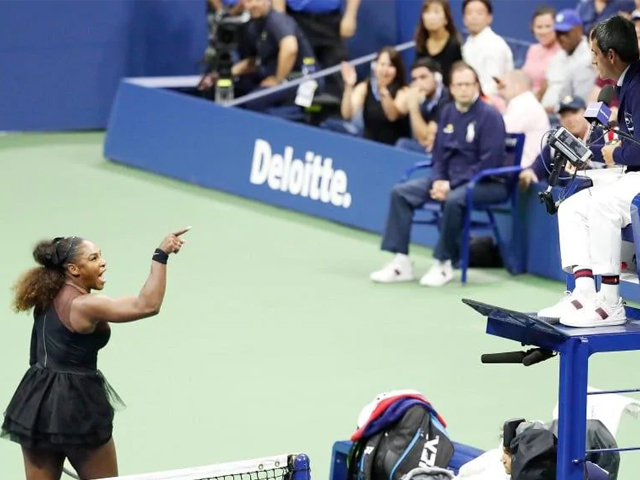 serena williams shouts at chair umpire carlos ramos during the us open women s final photo shutterstock