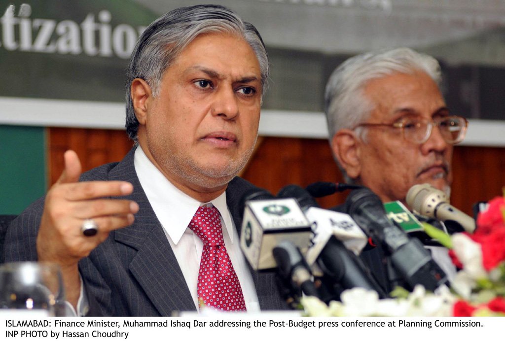 finance minister ishaq dar addressing the post budget press conference at planning commission photo inp