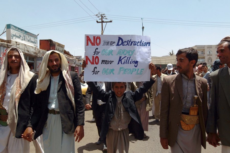 in this file photo huthi protesters gather during a demonstration against the clashes between the yemeni army and huthi rebels in the capital sanaa on june 4 2014 photo afp