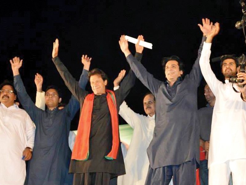 pti chief imran khan waves to his supporters at sialkot rally photo pti