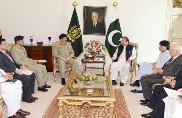 chief of army staff general raheel sharif in a meeting with prime minister nawaz sharif at pm house in islamabad on june 10 2014 photo pid chief of army staff general raheel sharif in a meeting with prime minister nawaz sharif at pm house in islamabad on june 10 2014 photo pid