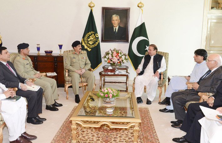 chief of army staff general raheel sharif in a meeting with prime minister nawaz sharif at pm house in islamabad on june 10 2014 photo pid