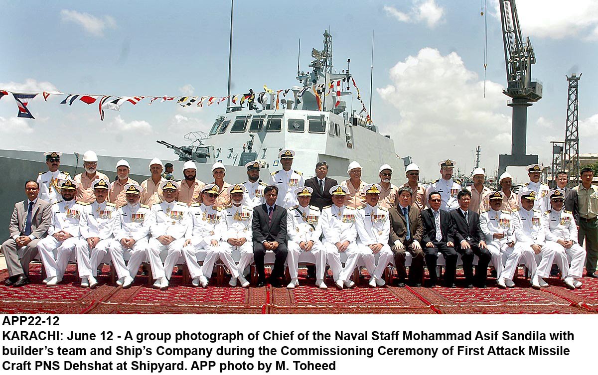 a group photo of chief of naval staff mohammad asif builder 039 s team and ship 039 s company during commissioning ceremony photo app