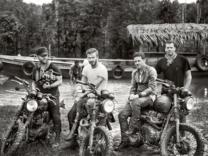 beckham travels with three friends on motorcycles across brazil traversing the amazon to meet an indigenous brazilian tribe and contemplating life photo file