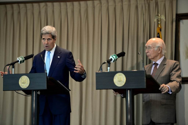file photo of prime minister s adviser on national security and foreign affairs sartaj aziz l and us secretary of state john kerry r photo afp file photo of prime minister s adviser on national security and foreign affairs sartaj aziz l and us secretary of state john kerry r photo afp