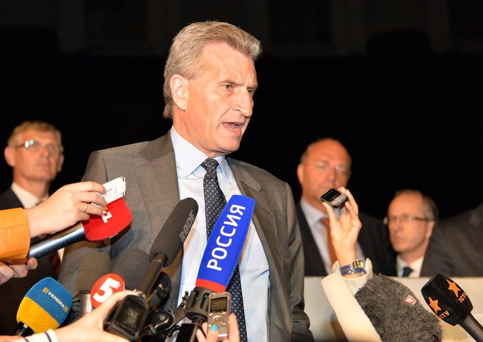 eu energy commissioner guenther oettinger addresses reporters following a round of talks with russian gazprom company and ukraine 039 s energy minister in kiev on june 16 2014 photo afp file