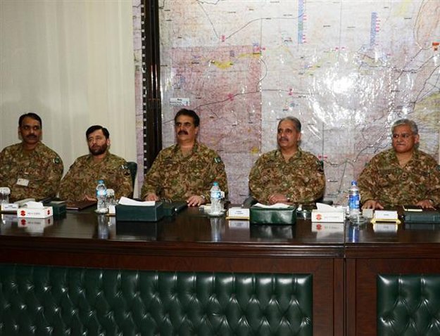 coas general raheel sharif during his visit to corps headquarters peshawar for briefing on operation zarb e azb on monday photo ispr