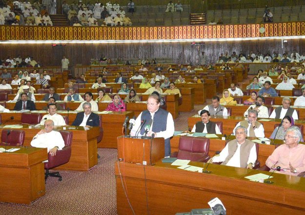 prime minister nawaz sharif delivering keynote speech on monday june 16 2014 at national assembly photo pid