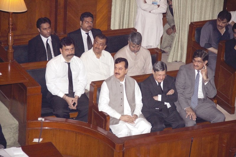 former prime minister and ppp leader yousuf raza gillani attended tuesday s assembly session with farooq naek they sat in the governor s gallery for an hour as mpas greeted the former pm photo express