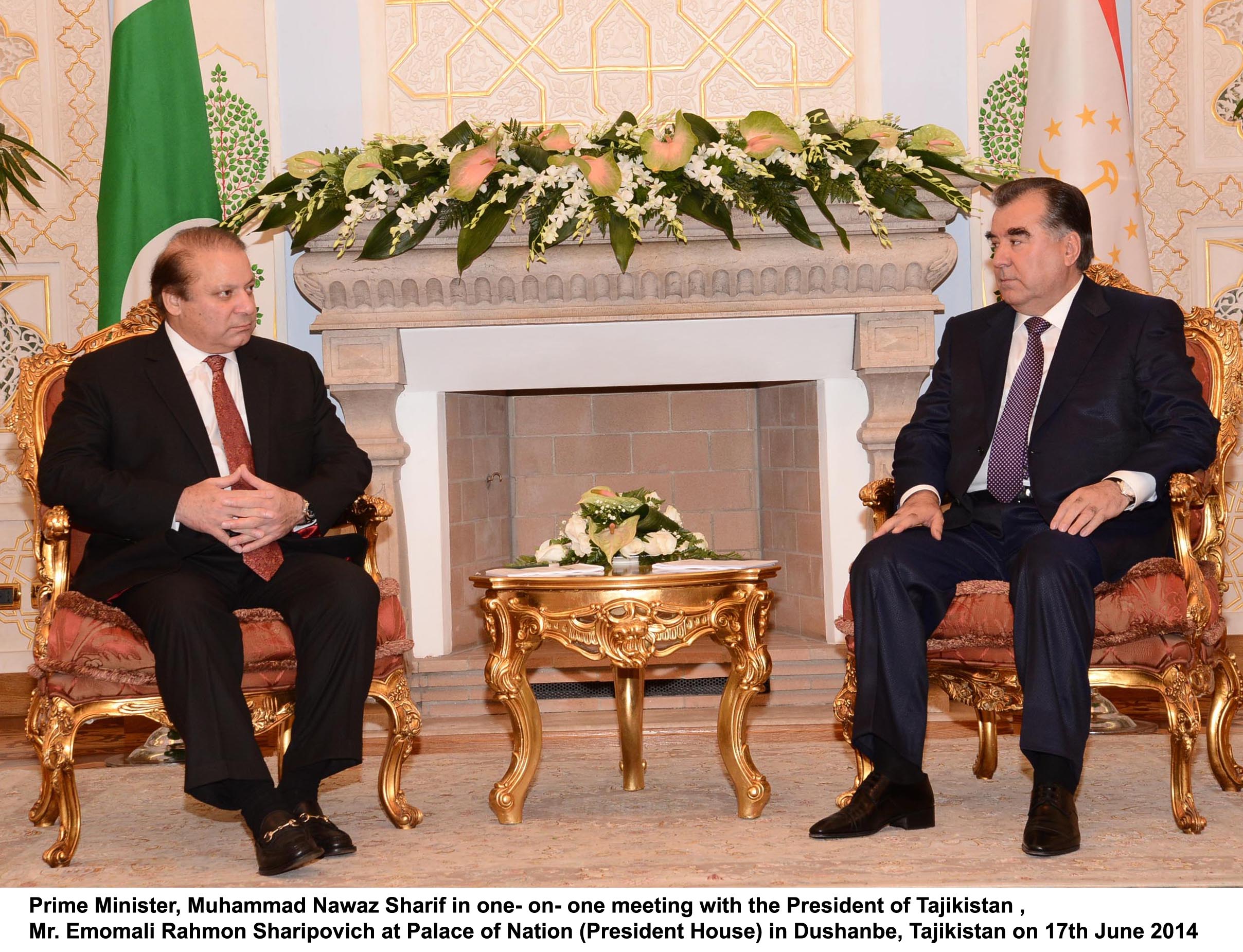 prime minister nawaz sharif in one on one meeting withe the president of tajikistan emomali rahmon in dushanbe on june 17 2014 photo pid