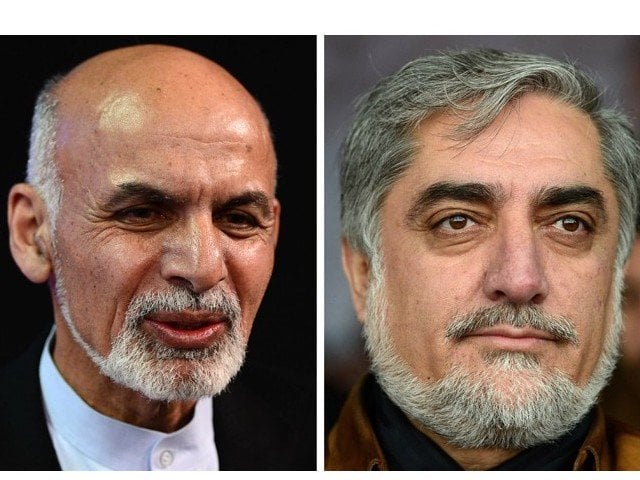 dr ashraf ghani ahmadzai l and rival dr abdullah abdullah r photo afp file