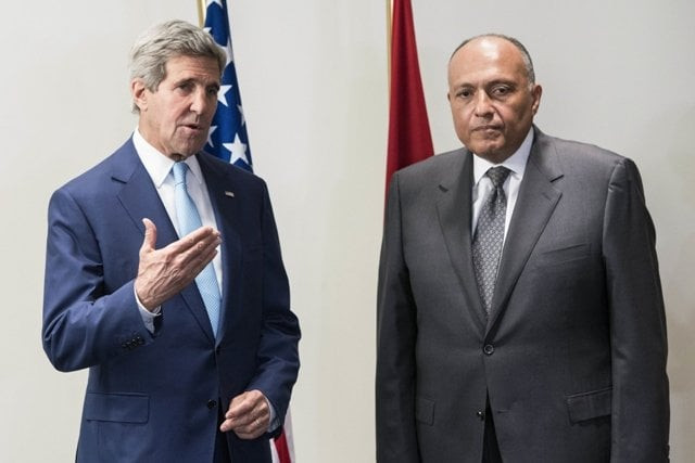 us secretary of state john kerry l and egyptian foreign minister sameh shoukri make statements to the press before a meeting at a hotel upon kerry 039 s arrival in the capital cairo photo afp us secretary of state john kerry l and egyptian foreign minister sameh shoukri make statements to the press before a meeting at a hotel upon kerry 039 s arrival in the capital cairo photo afp